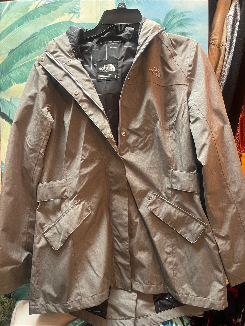 The North Face Women’s Gray Hooded Trench Coat large
